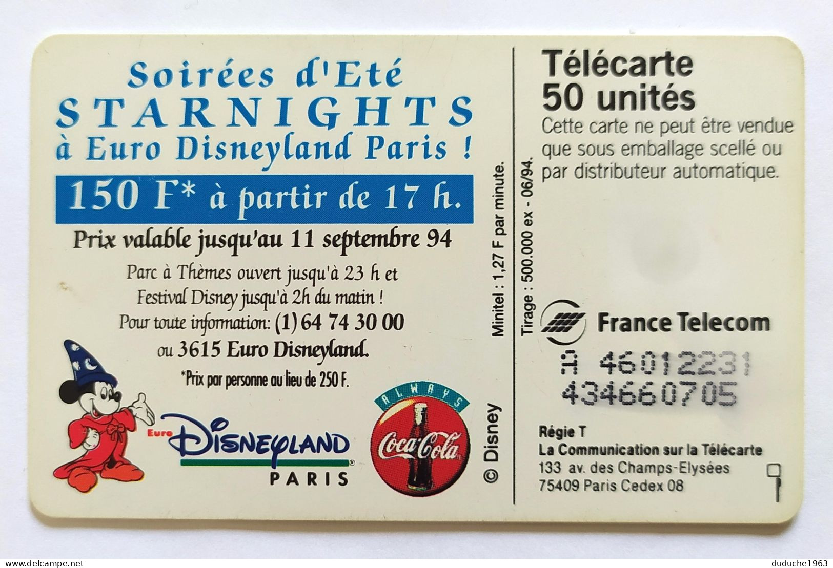 Télécarte France - Disneyland - Soirées D'été - Zonder Classificatie