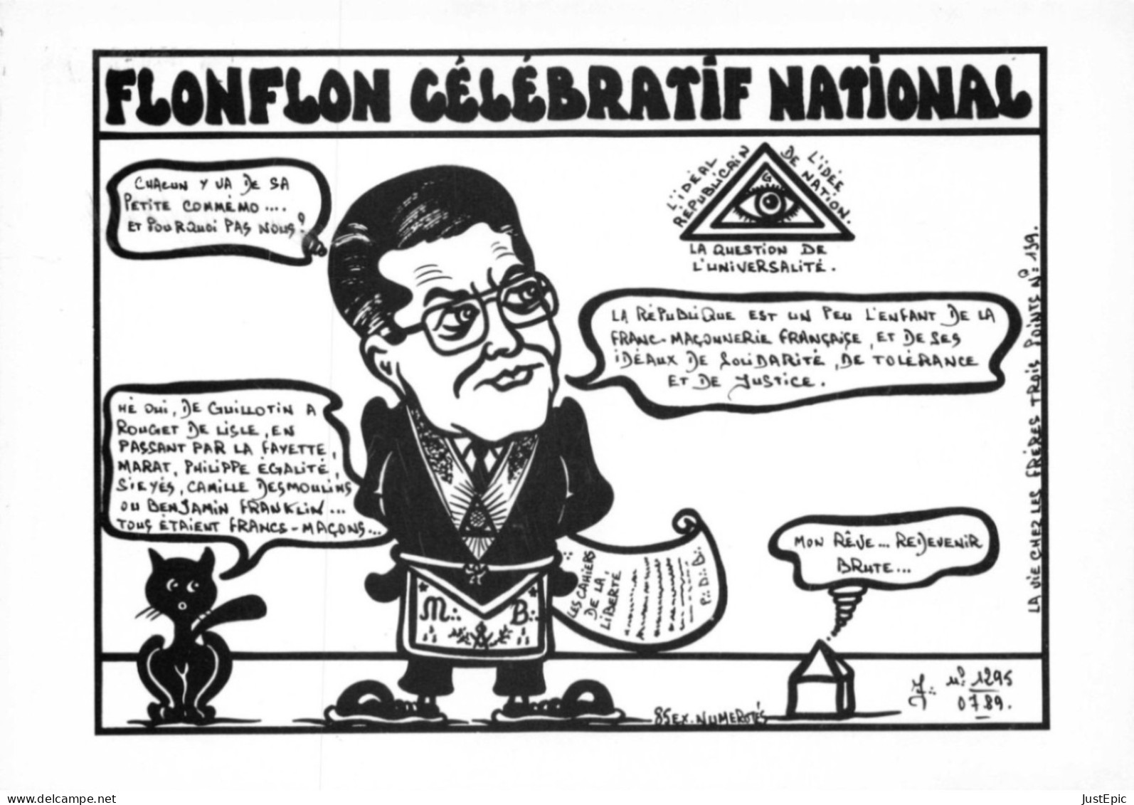 "FLONFLON CÉLÉBRATİF NATIONAL" - LARDIE Jihel Tirage Numéroté 85 Ex. Caricature Politique Guy Piau Franc-maçonnerie Cpm - Satirisch