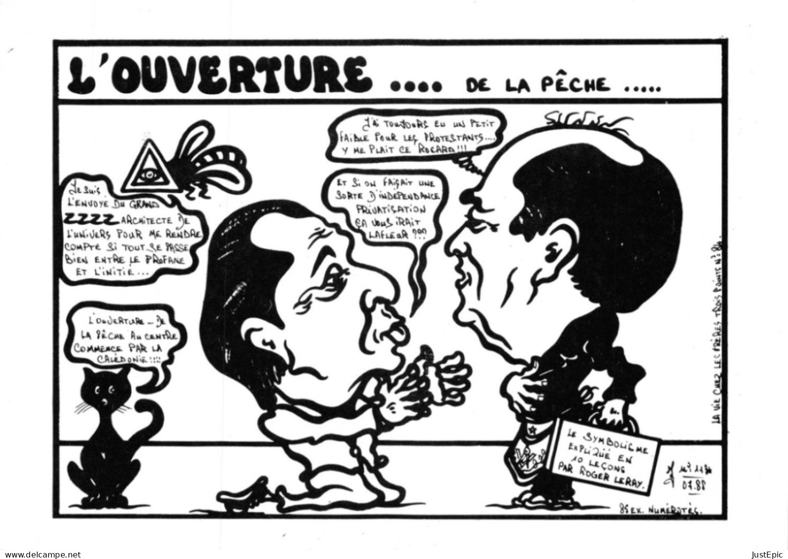 "L'OUVERTURE  DE LA PÊCHE." - LARDIE Jihel Tirage 85 Ex. Caricature Michel Rocard Jacques Lafleur Franc-maçonnerie Cpm - Satirische