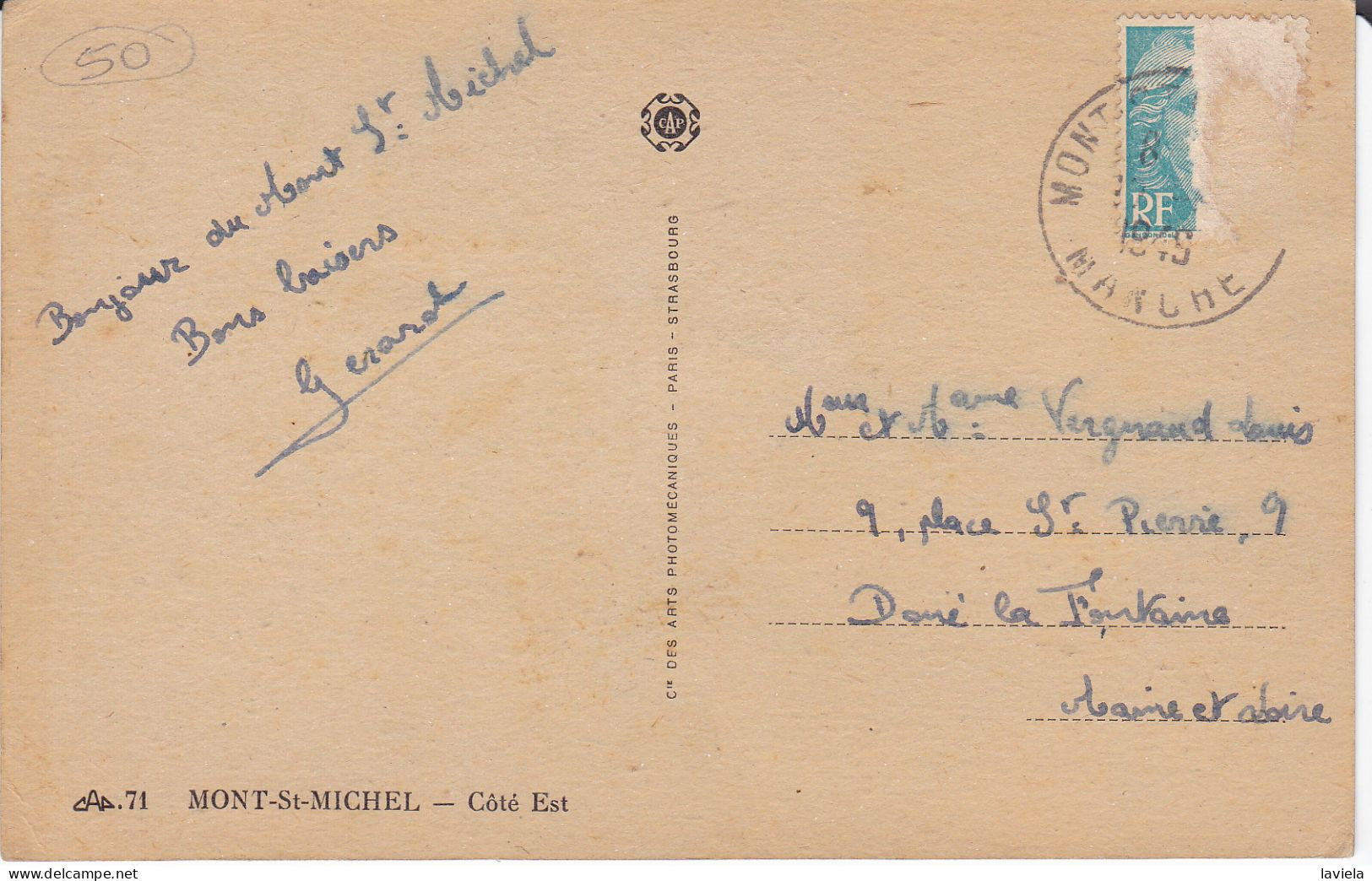 50 MONT SAINT-MICHEL - Côté Est - Circulée 1949 - Le Mont Saint Michel