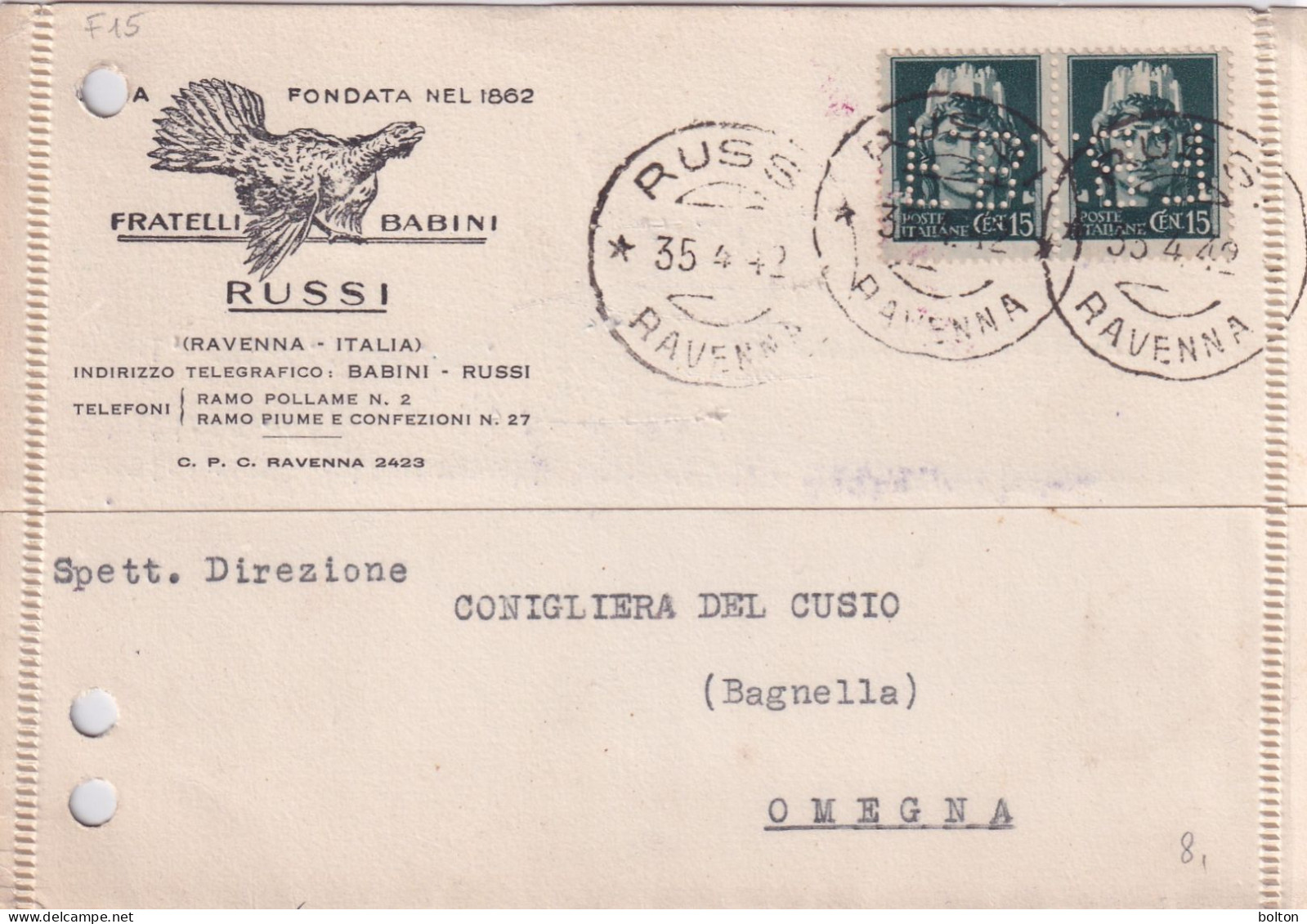 Cartolina Con Affrancatura PERFIN  F.B. Fratelli Babini - Storia Postale