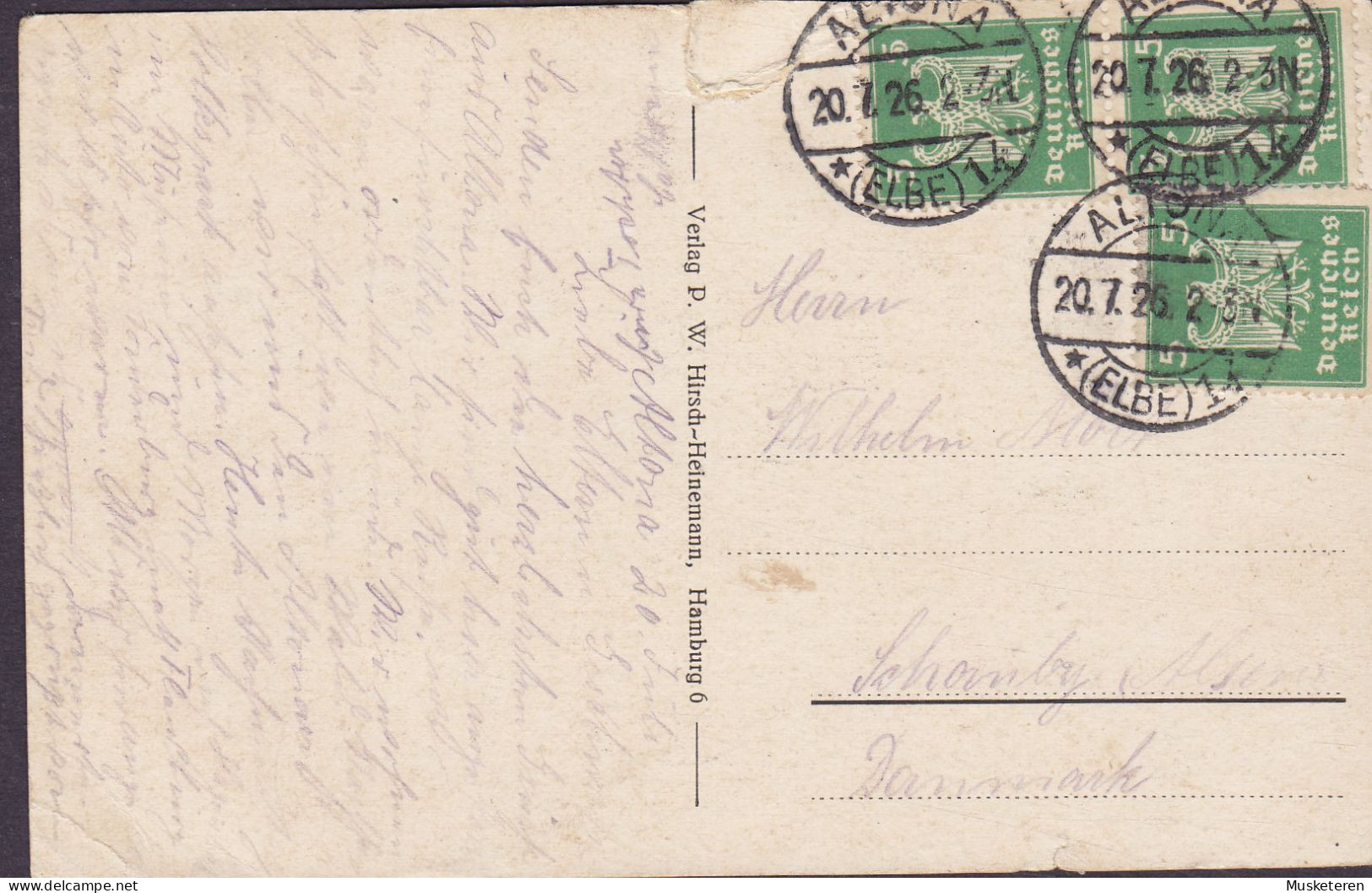 Deutsches Reich PPC Altonaer Volkspark Eingang. P. W. Hirsch-Heinemann. ALTONA (Elbe) 1926 (2 Scans) - Cartas & Documentos