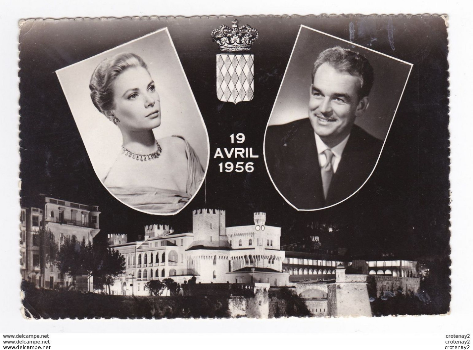 Principauté De Monaco 19 Avril 1956 Grace Et Le Prince En Médaillons Au Dessus Du Palais Tirage SAPI Monaco VOIR DOS - Sonstige & Ohne Zuordnung