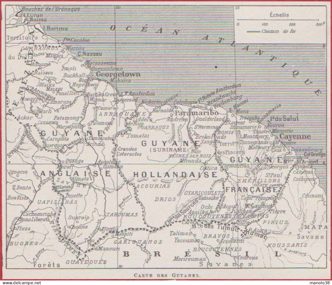 Carte De La Guyane Anglaise, Hollandaise Et Française. Larousse 1948. - Documents Historiques