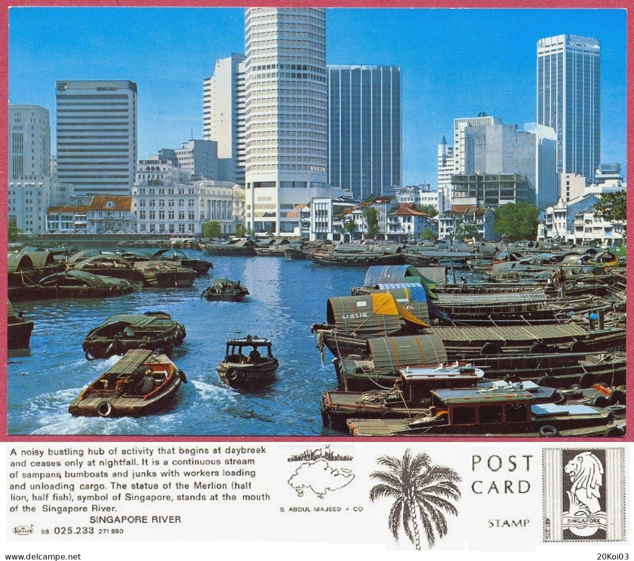 Singapore RIVER Sampans Bumboats And Junks, Vintage 1960-70's Kruger 88 025.233  271990 S. ABDUL MAJEED+CO_UNC_cpc - Singapour