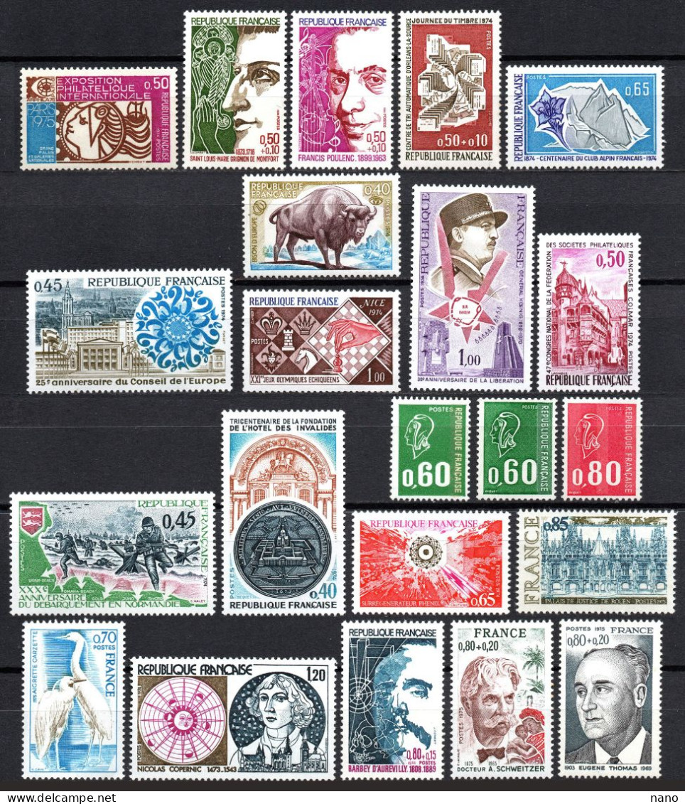 Année 1974 - Lot De 22 Timbres - Neuf */** - Neufs