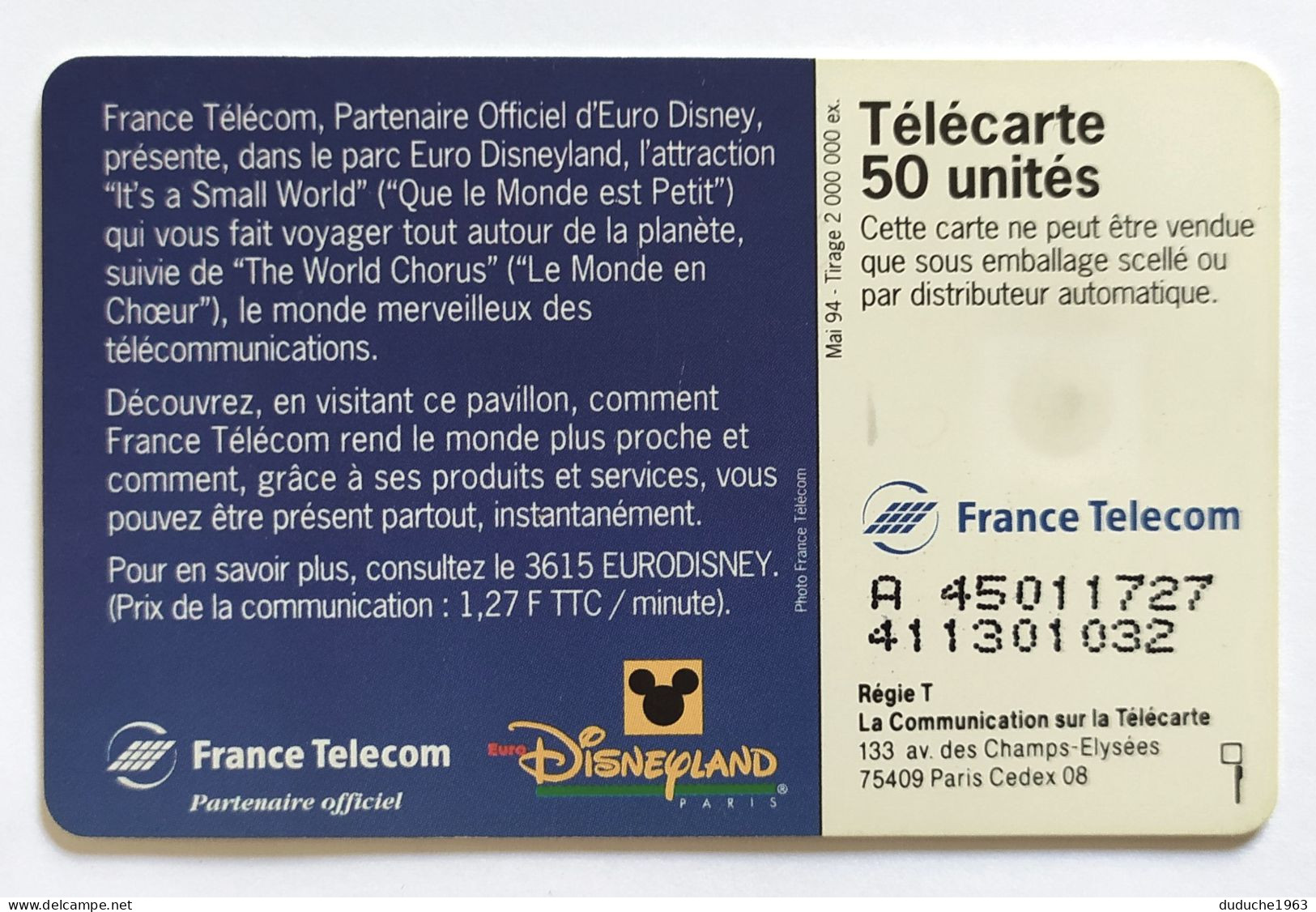 Télécarte France - Disneyland - Non Classificati