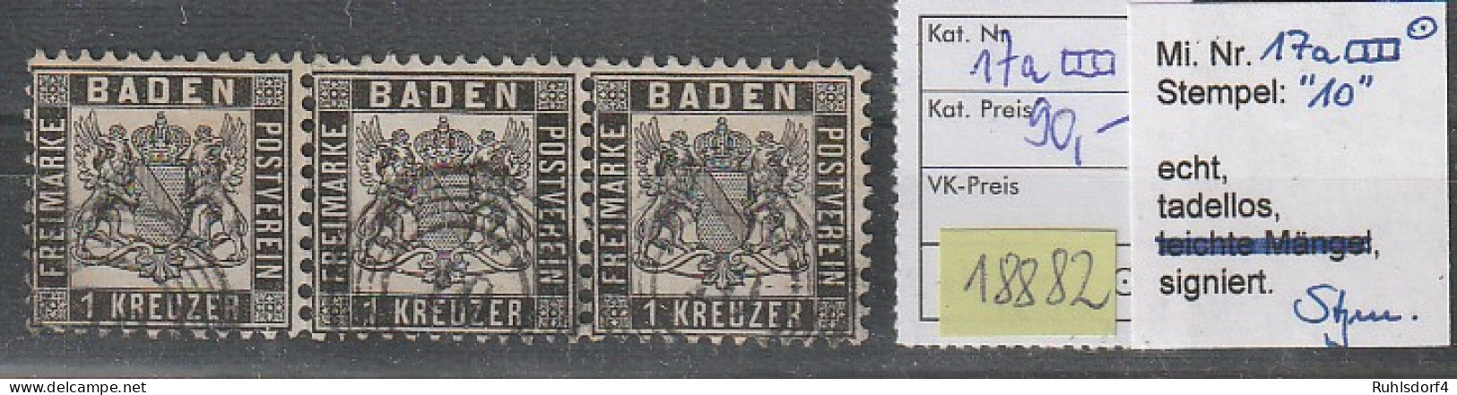 Baden: Nr. 17a Im 3er-Streifen, BPP- Geprüft, "tadellos  - Autres & Non Classés