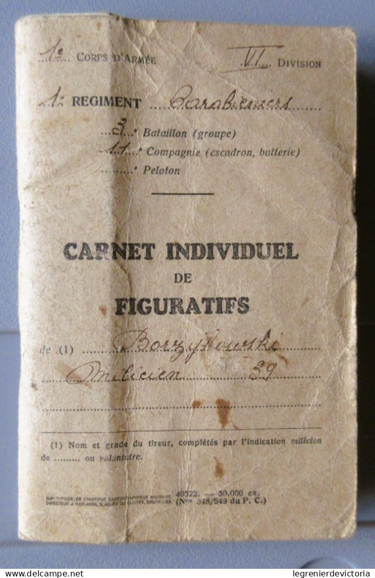 Carnet Individuel De Figuratif - Carnet De Tir Soldat Militaire Belge 1939 - Guerre 39-45 WW2 - Documentos