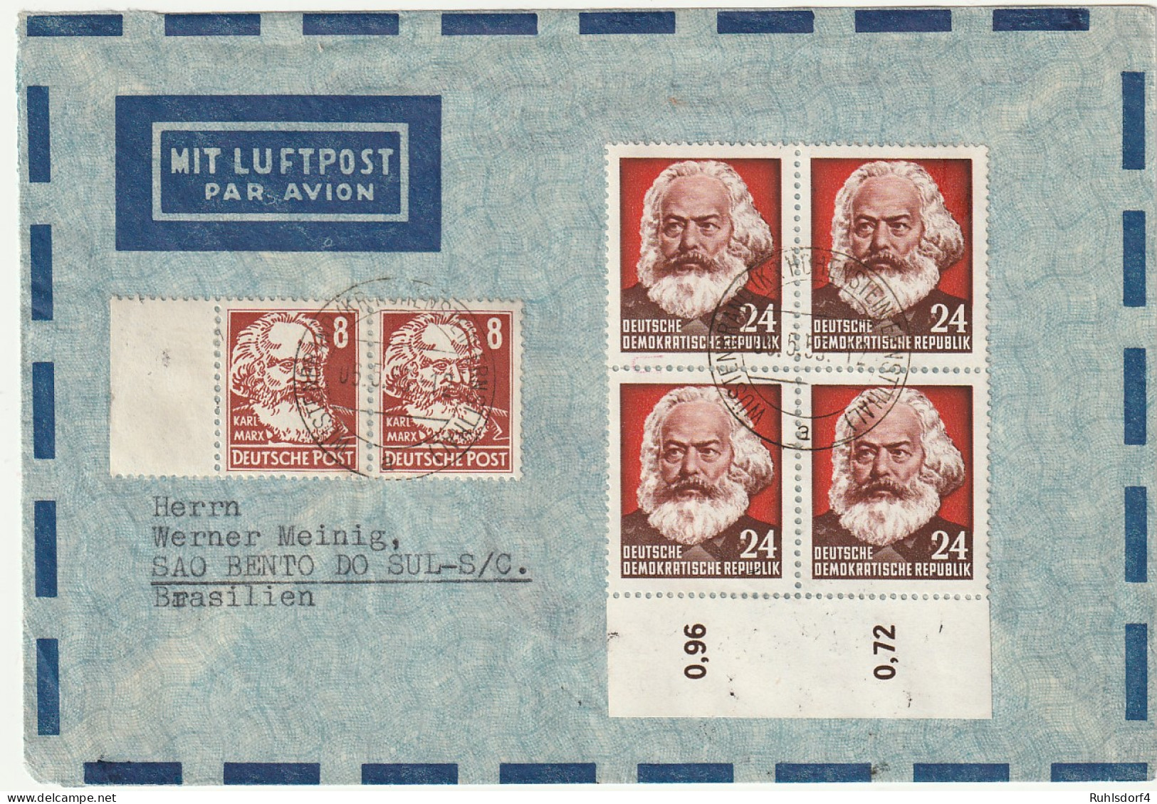 DDR: 6x Karl Marx Auf LP-Brief Nach Brasilien - Covers & Documents