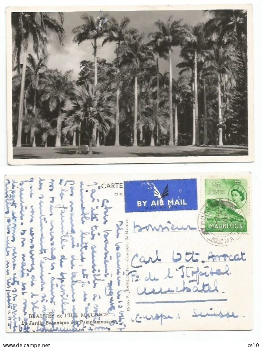 Mauritius Jardin Botanique Des Pamplemousses B/w Pcard Airmail Moka 12oct1957 X Suisse - Mauritius (...-1967)