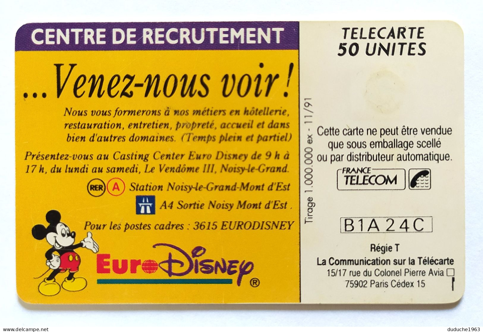 Télécarte France - Disneyland - Casting Center - Zonder Classificatie