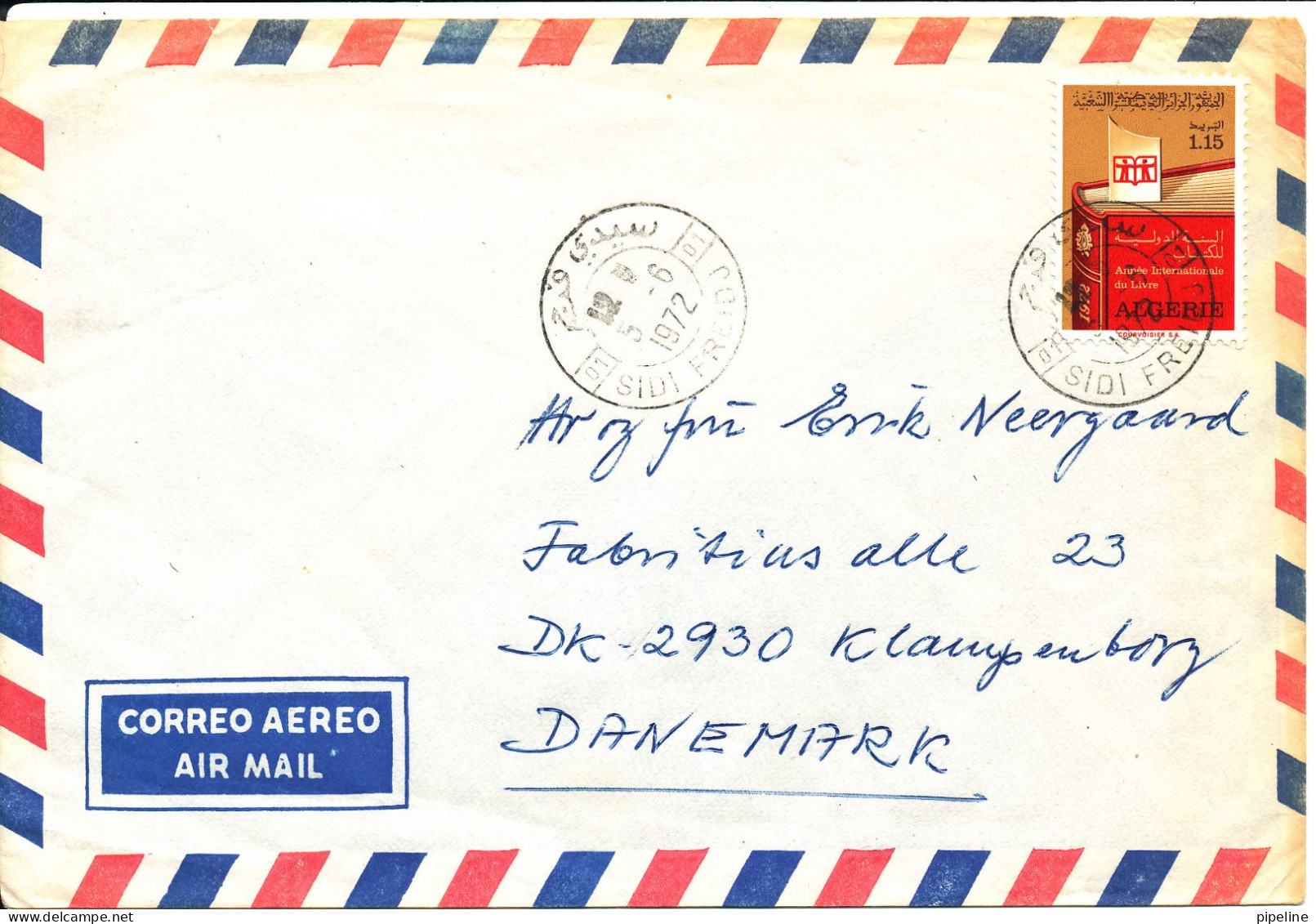 Algeria Air Mail Cover Sent To Denmark 5-6-1972 Single Franked (the Flap On The Backside Of The Cover Is Missing) - Algerije (1962-...)
