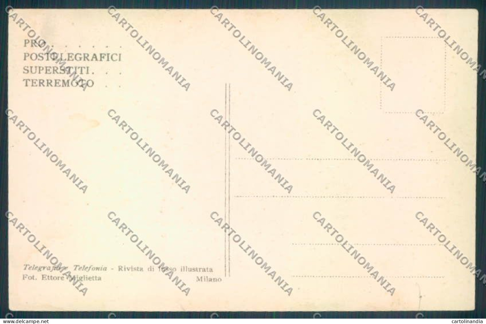 Messina Terremoto Città Poste SCOLLATA IN PARTE Cartolina ZB9907 - Messina