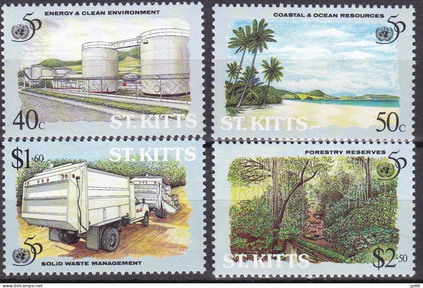 St. Christopher St. Kitts , 1995, 407/10, Used Oo ,  50 Jahre Vereinte Nationen (UNO) - St.Kitts And Nevis ( 1983-...)