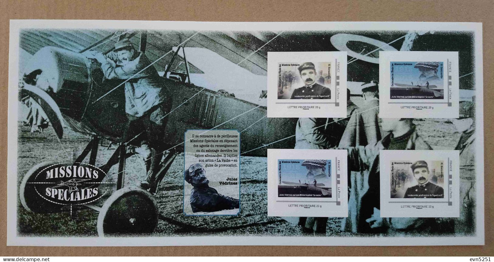 COL-08b : Missions Spéciales - Douanier, Jules Védrines Avec Son Avion "Blériot" (autocollant / Autoadhésif) - Unused Stamps