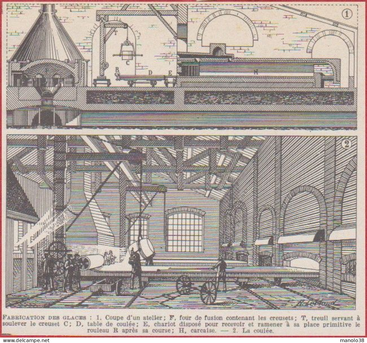 Fabrication De Glaces. Glace. Verre. Illustration R Leblond. Larousse 1948. - Historical Documents