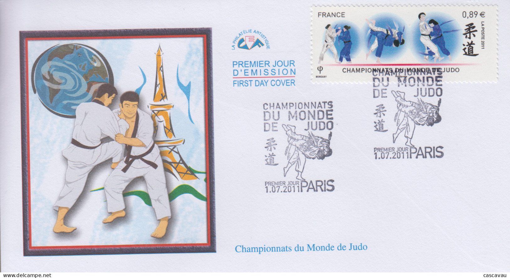 Enveloppe  FDC   1er  Jour   FRANCE    Championnats  Du   Monde  De  JUDO   PARIS  2011 - Judo