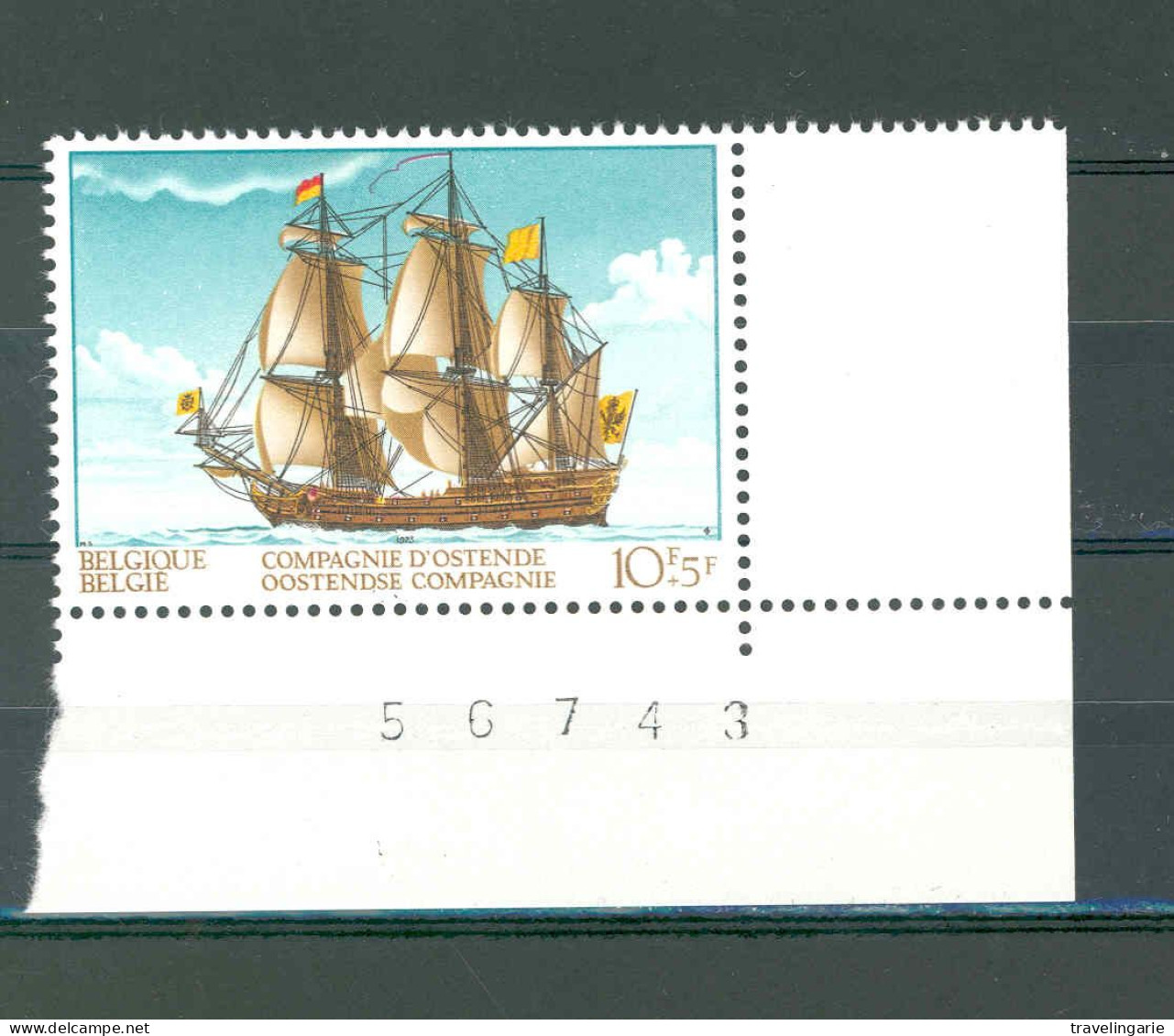 Belgium 1973 Sailing Ship Of The" Ostend Compagnie" Full Sheet With Variety 'flag Detached From Mast" MNH ** - Marittimi