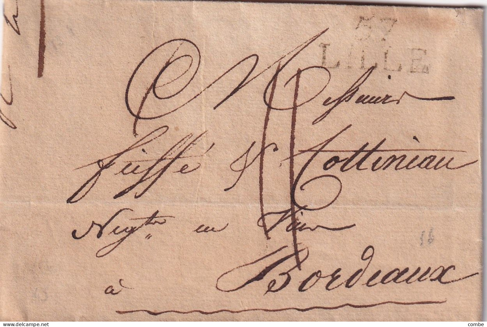 LAS. 23 JUILLET 1814. 57/LILLE. NORD. DENISANT-DEBRUY. POUR BORDEAUX. TAXE 11 - 1801-1848: Precursors XIX