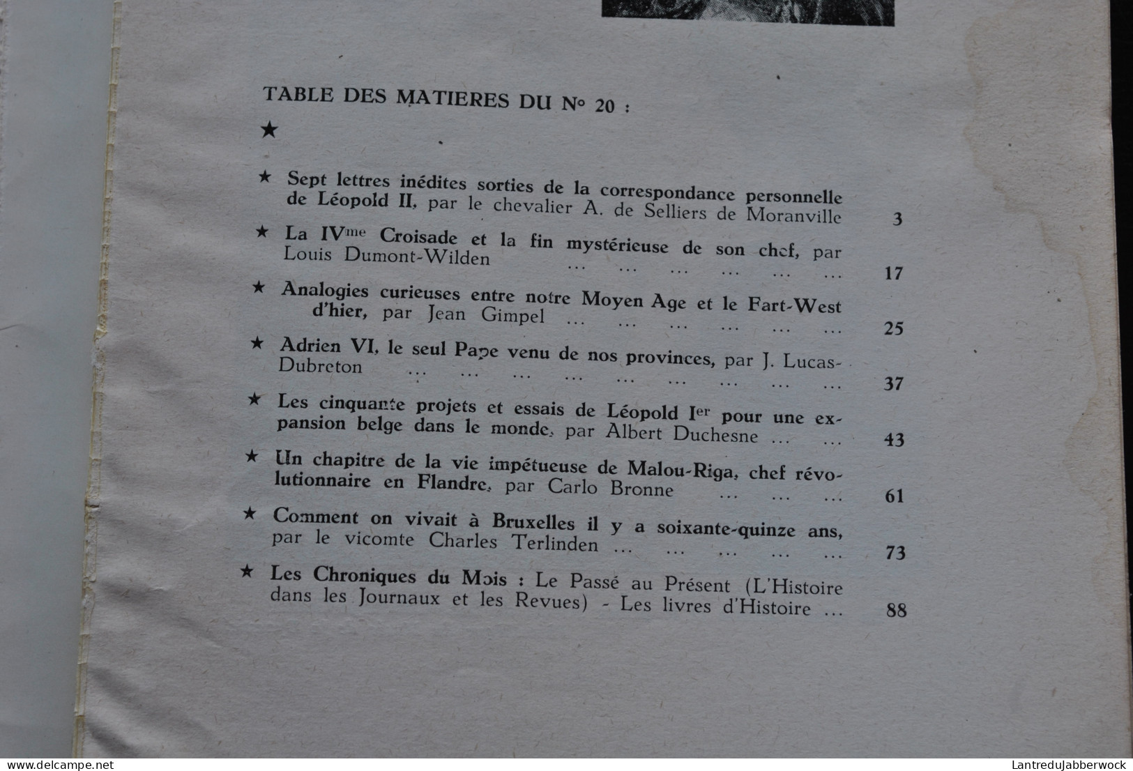 Les Cahiers Léopoldiens N°20 1962 Régionalisme Lettres Inédites Léopold II Ier 4è Croisade Adrien VI Malou-Riga Revue  - Belgio