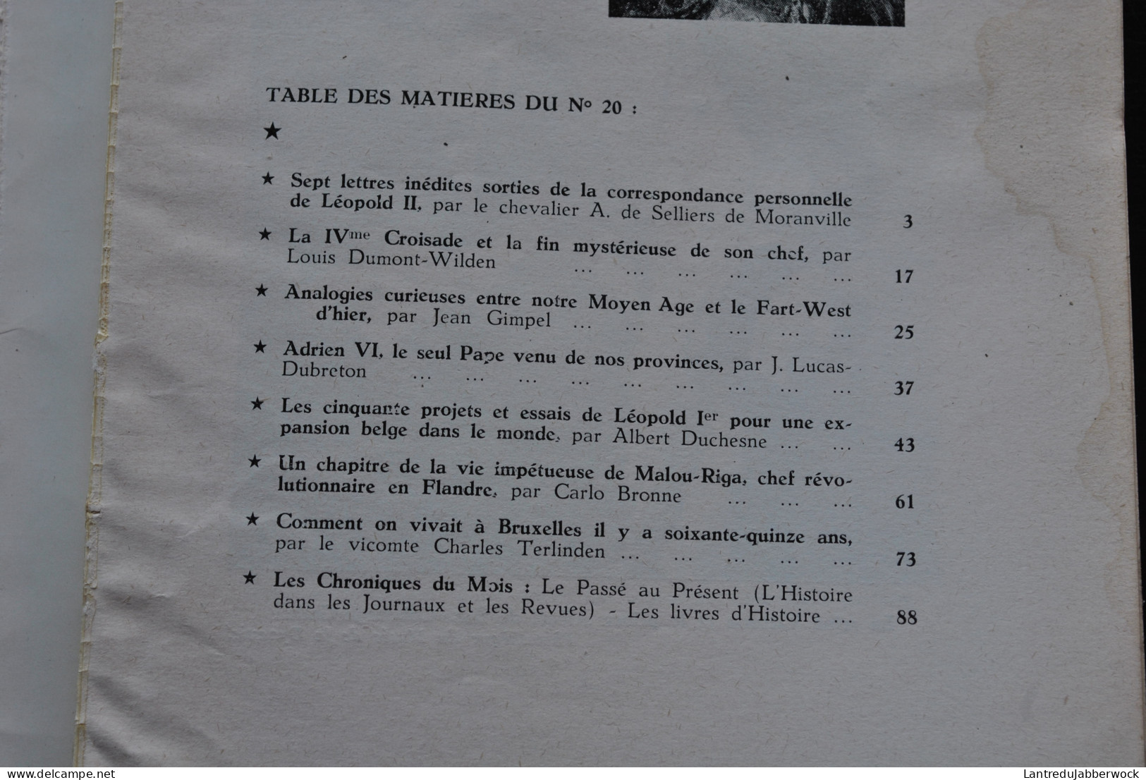 Les Cahiers Léopoldiens N°20 1962 Régionalisme Lettres Inédites Léopold II Ier 4è Croisade Adrien VI Malou-Riga Revue  - België