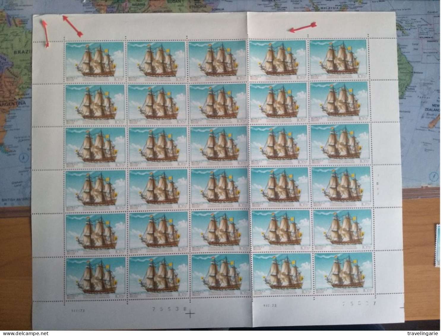 Belgium 1973 Sailing Ship Of The" Ostend Compagnie" Full Sheet With Variety 'flag Detached From Mast" MNH ** - 1961-1990