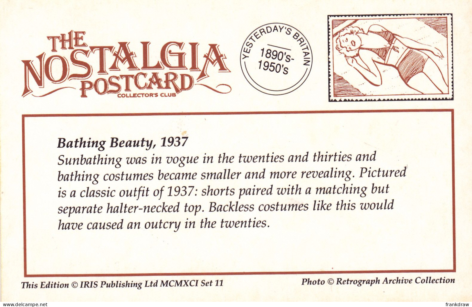 Nostalgia Postcard - Bathing Beauty, 1937  - VG - Sin Clasificación