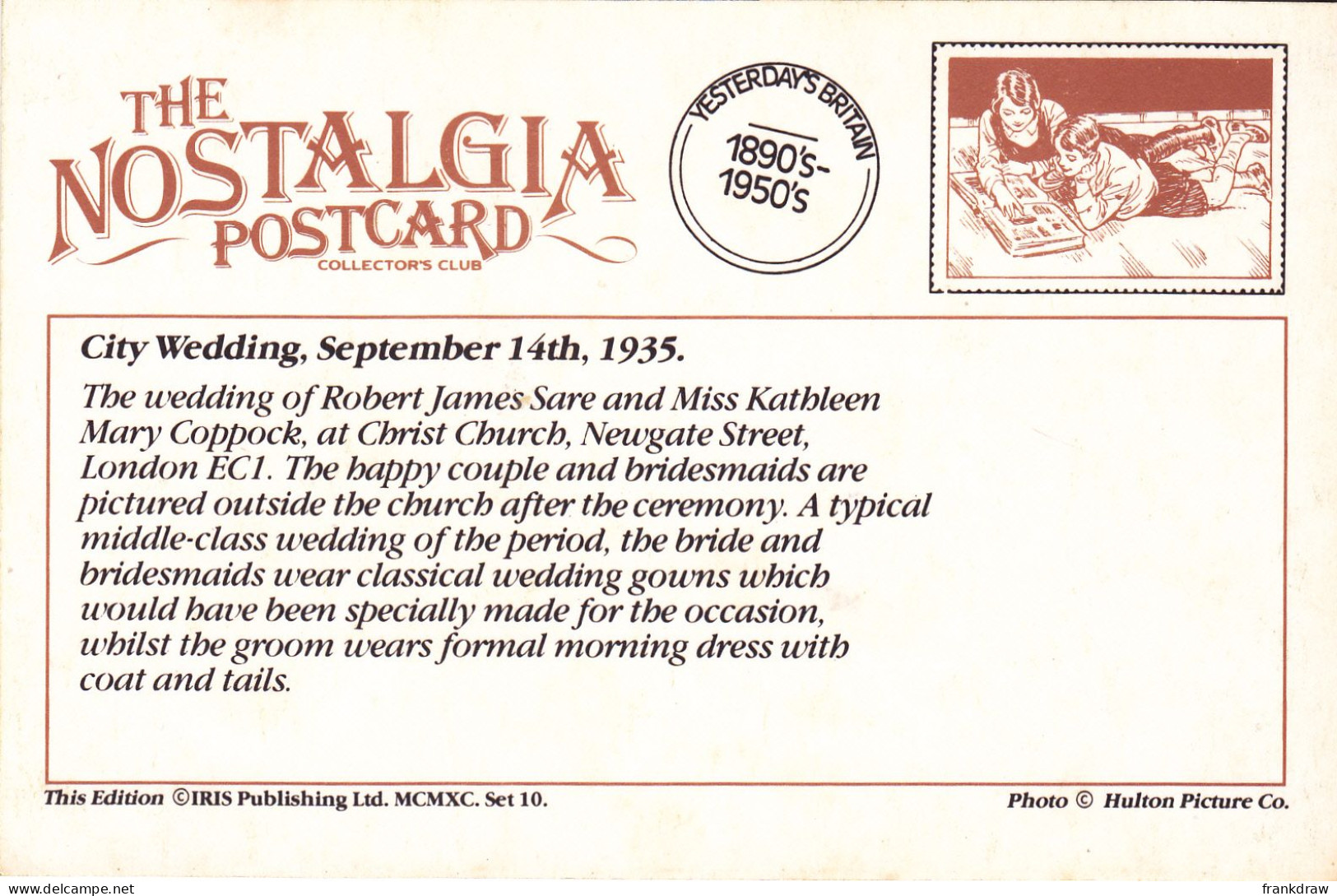 Nostalgia Postcard - City Wedding, September 14th 1935  - VG - Unclassified