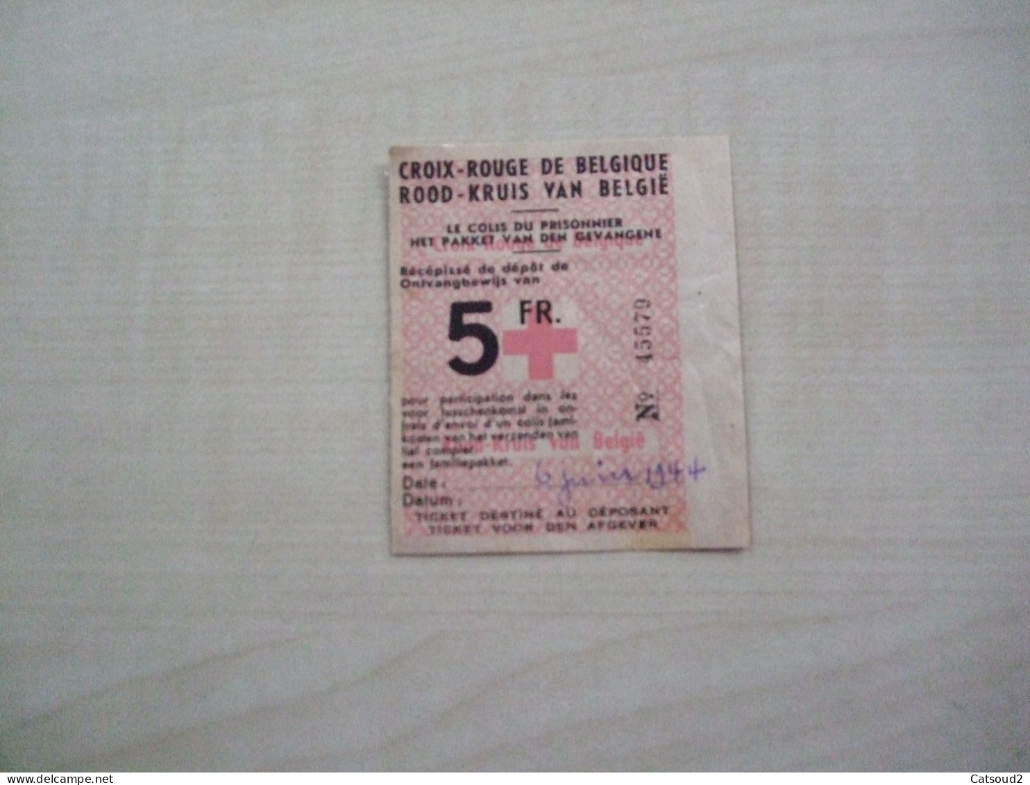 Ticket 1945 CROIX-ROUGE DE BELGIQUE Colis Du Prisonniers - Lidmaatschapskaarten