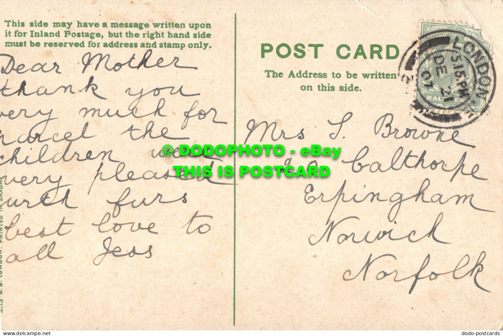 R506913 Dear. Just A Few Lines. B. B. London. 1907 - Sonstige & Ohne Zuordnung