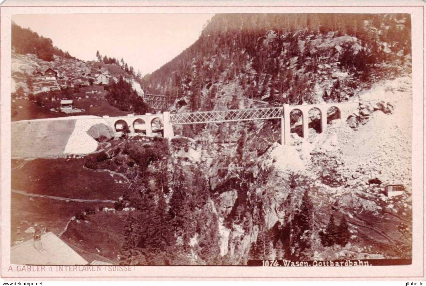 Suisse - PHOTO - FOTO ALBUMINE - Pont Du Chemin De Fer  Saint Gothard- Wasen Gotthardbahn - Photo A.Gabler A Interlaken - Old (before 1900)