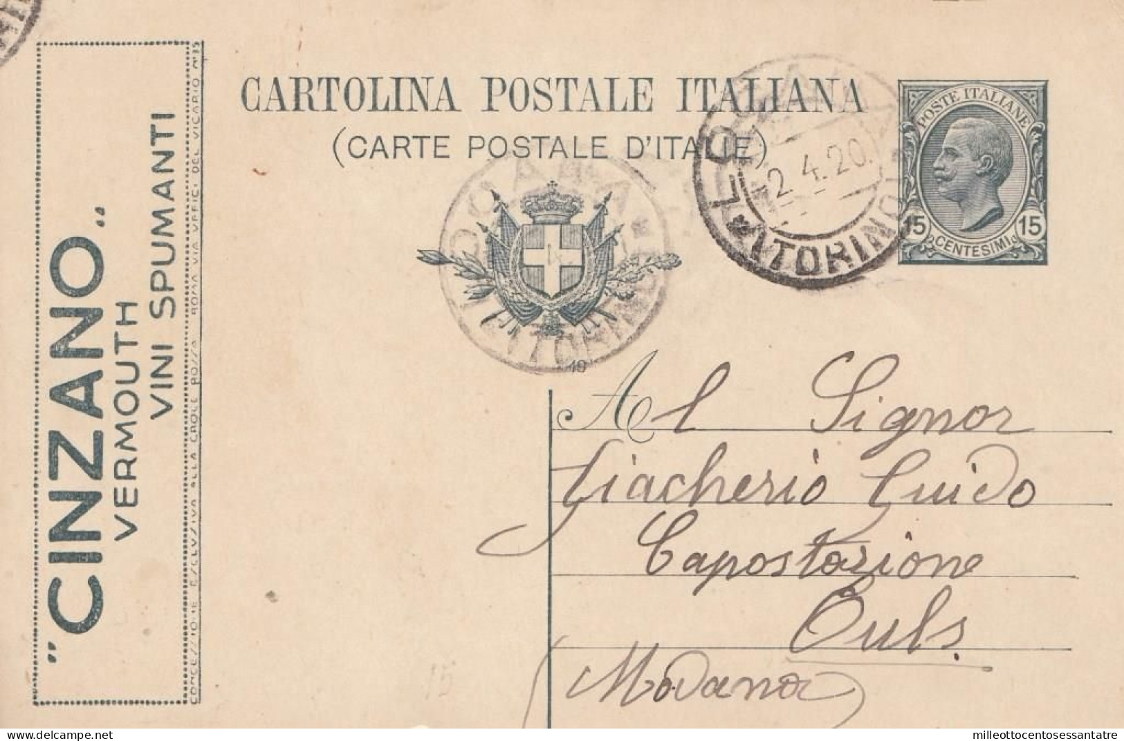 1816 - REGNO -Cartolina Postale Pubblicitaria Da C. 15 Ardesia Del 1920 Da Locana A Oulx - Postwaardestukken