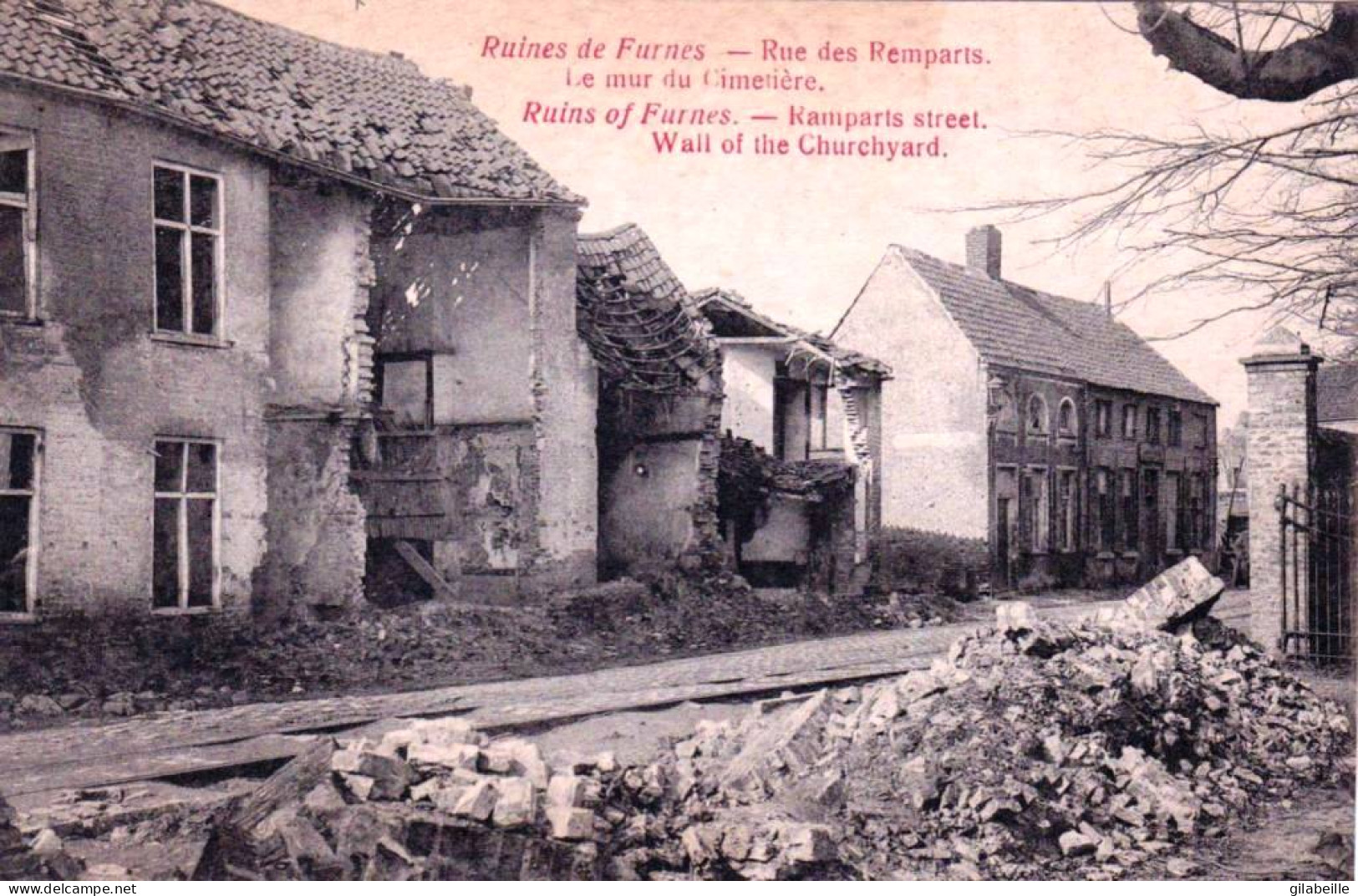  VEURNE/ FURNES -  Ruines De Furnes -  Rue Des Remparts - Le Mur Du Cimetiere   - Guerre 1914/18 - Veurne