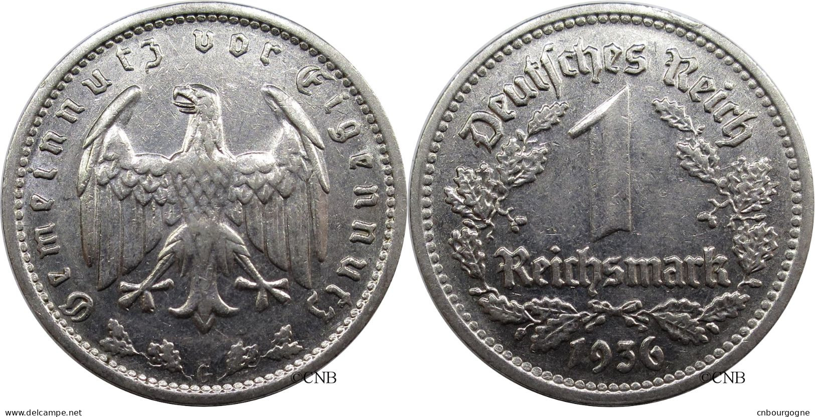 Allemagne - IIIe Reich - 1 Reichsmark 1936 G RARE - TTB+/AU50 - Mon3896 - 1 Reichsmark
