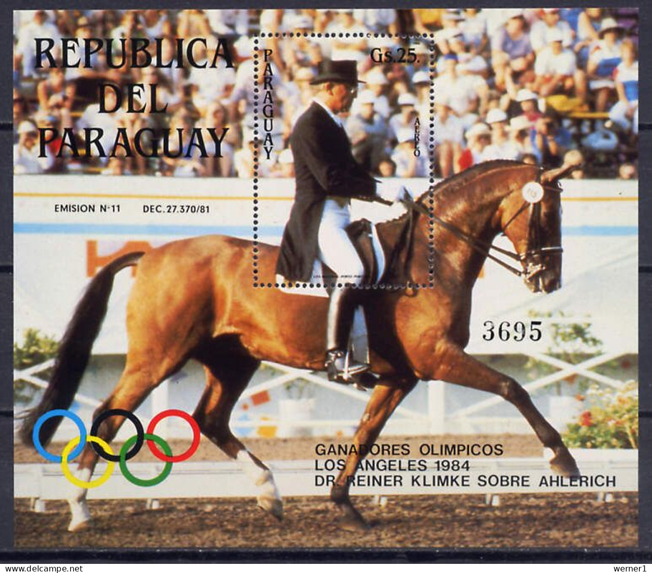 Paraguay 1986 Olympic Games Los Angeles, Equestrian S/s MNH - Zomer 1984: Los Angeles