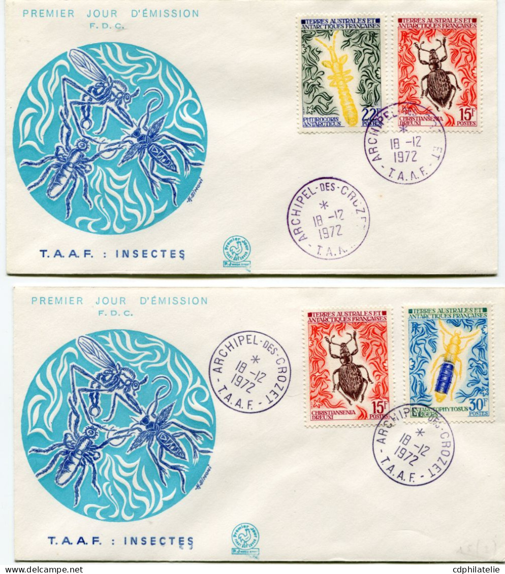 T. A. A. F. ENVELOPPE 1er JOUR DES N°49 / 51 2e SERIE DES INSECTES AVEC OBLITERATION ARCHIPEL-CROZET 18-12-1972 - FDC