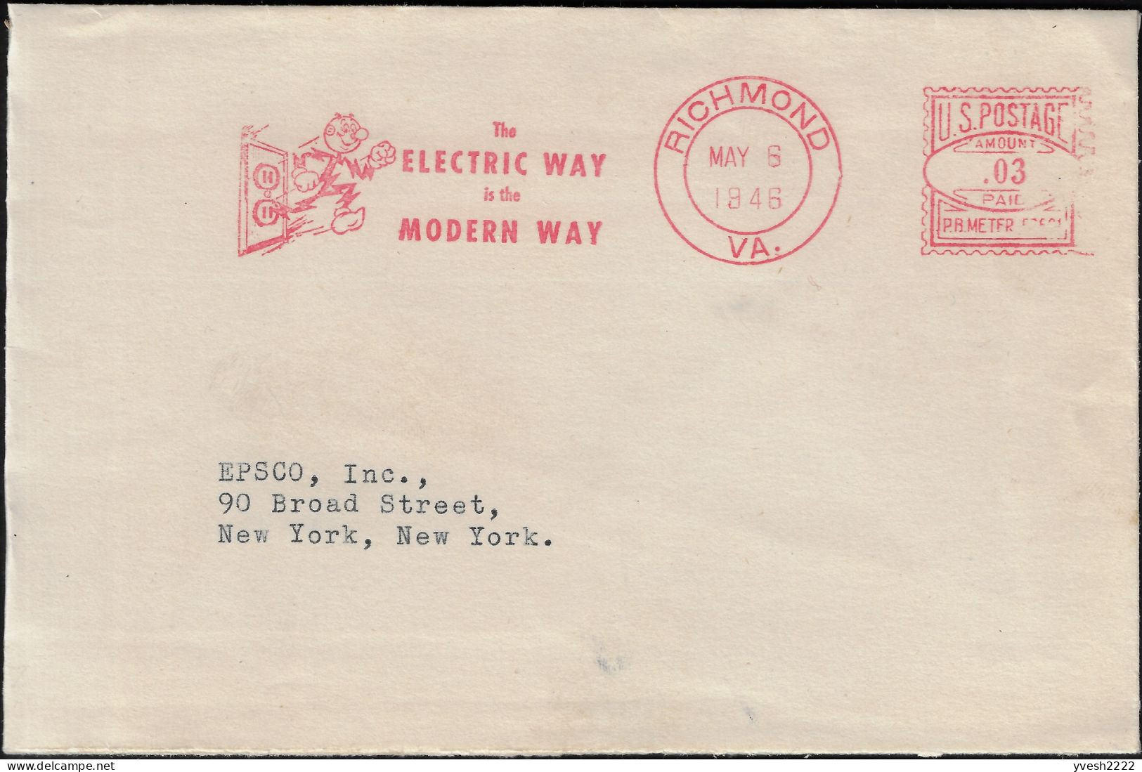 États-Unis 1946. Empreinte De Machine à Affranchir. La Voie électrique Est La Voie Moderne - Electricité