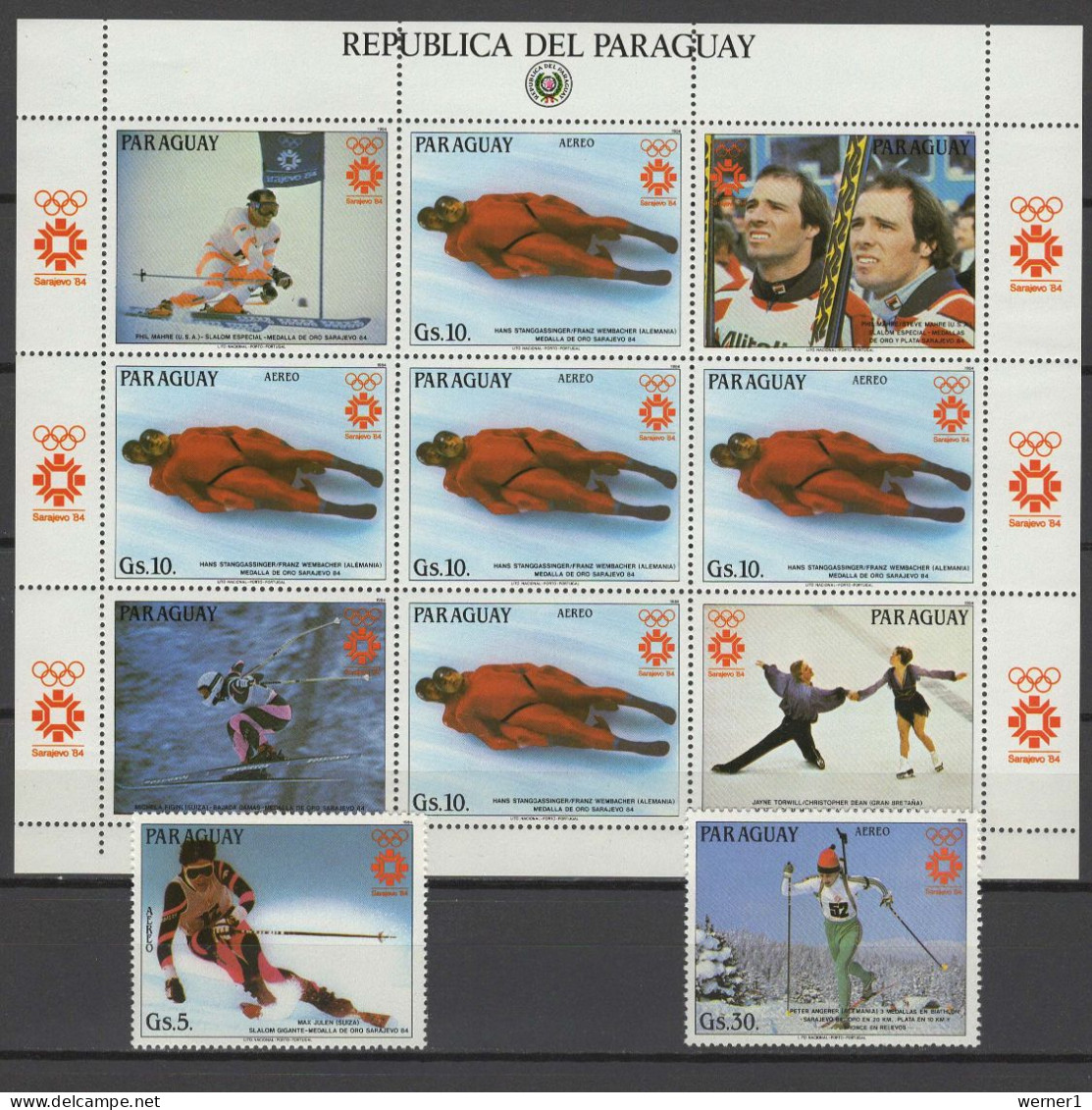 Paraguay 1984 Olympic Games Sarajevo Sheetlet + 2 Stamps MNH - Winter 1984: Sarajevo