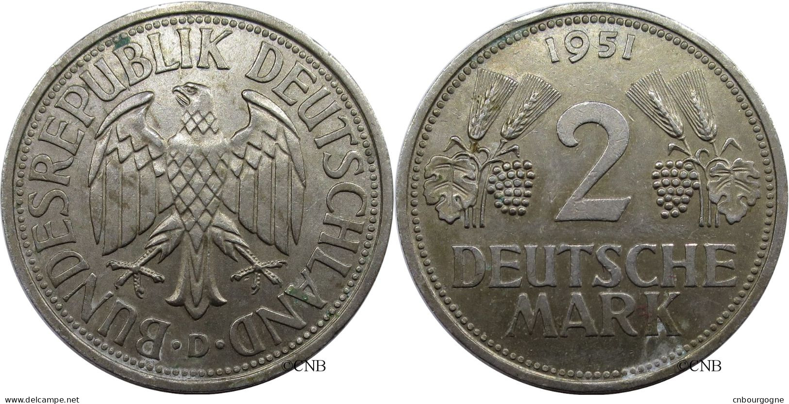 Allemagne - RFA - 2 Deutsche Mark 1951 D - TTB+/AU50 - Mon3897 - 2 Mark