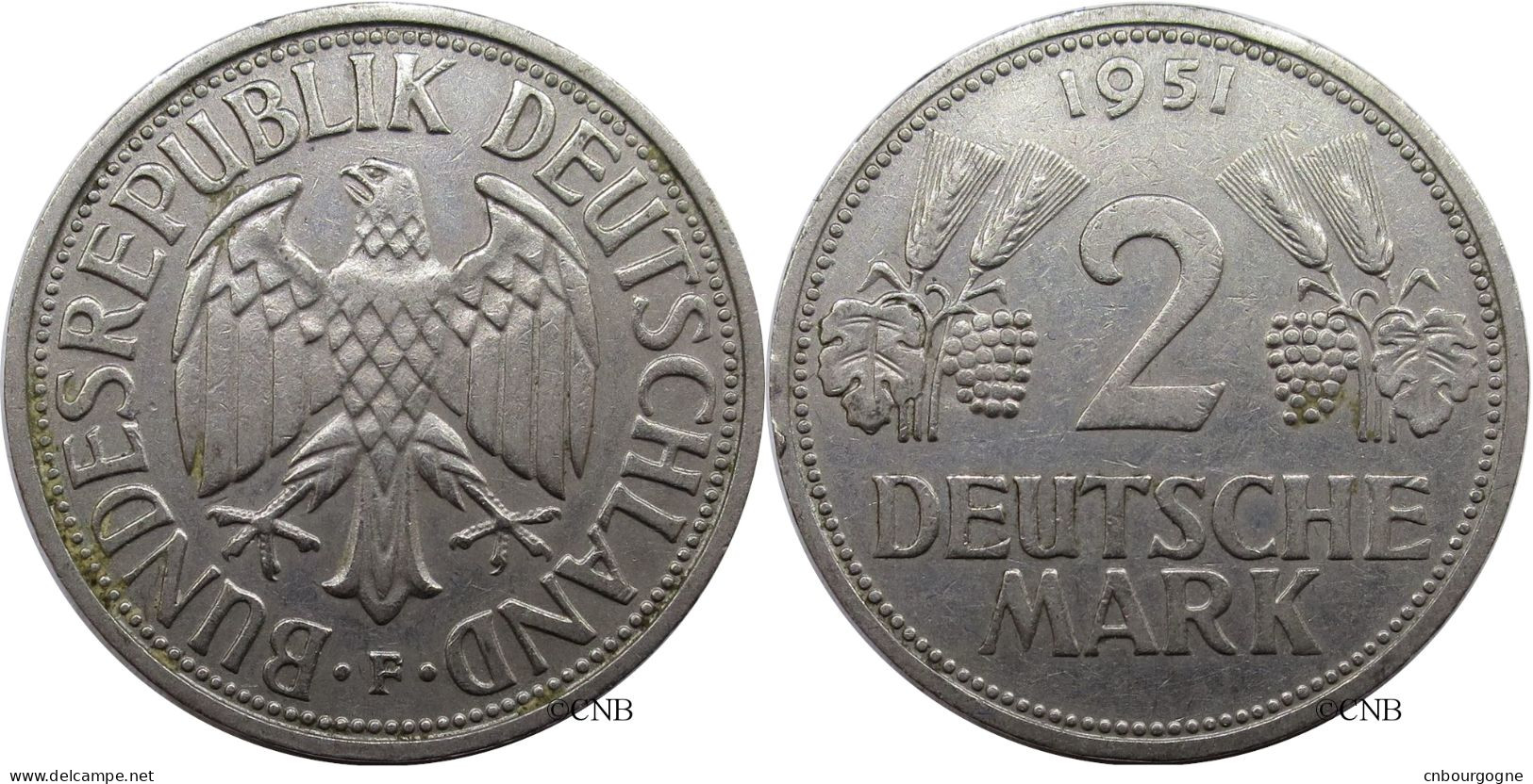 Allemagne - RFA - 2 Deutsche Mark 1951 F - TTB/XF45 - Mon3898 - 2 Mark