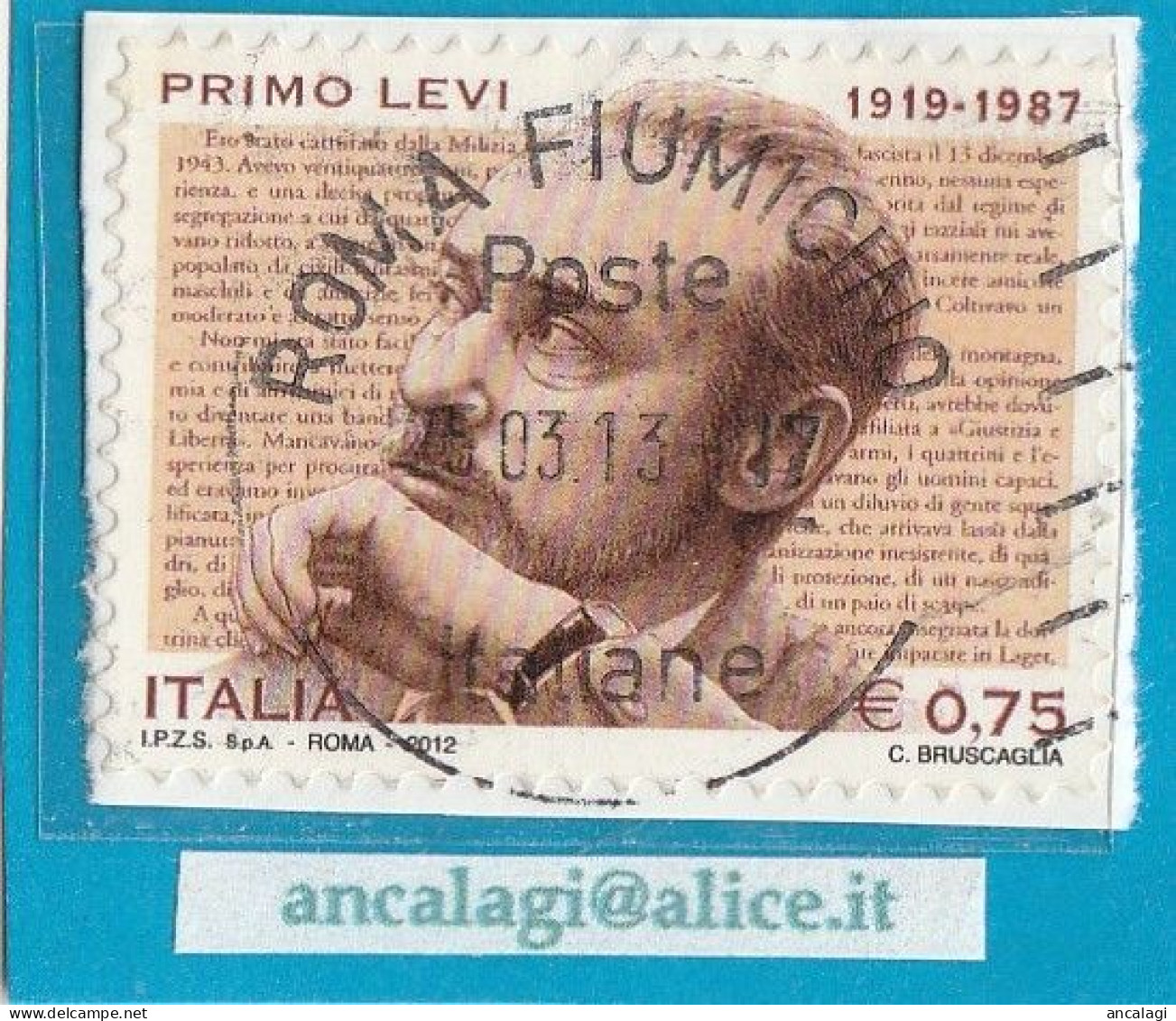 USATI ITALIA 2012 - Ref.1230 "PRIMO LEVI" 1 Val. - - 2011-20: Usati