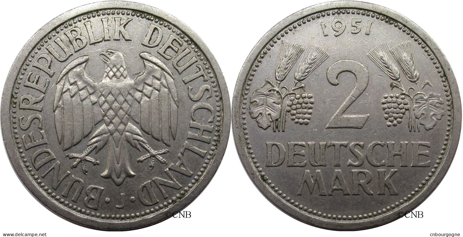 Allemagne - RFA - 2 Deutsche Mark 1951 J - TTB/XF45 - Mon3900 - 2 Mark