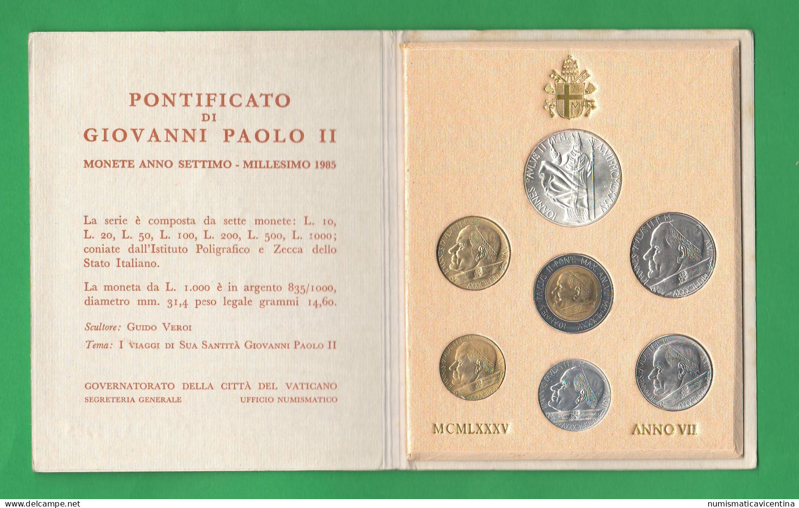 Vaticano Serie 1985 Wojtyla Pope Vatikan City Anno VI° UNC Divisionale 7 Valori Set Coin - Vatican