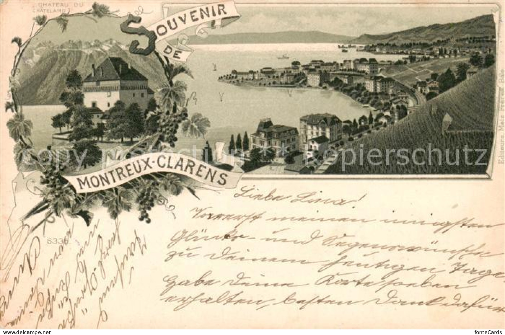 13798408 Clarens  Montreux VD Panorama Genfersee Schloss Litho  - Sonstige & Ohne Zuordnung