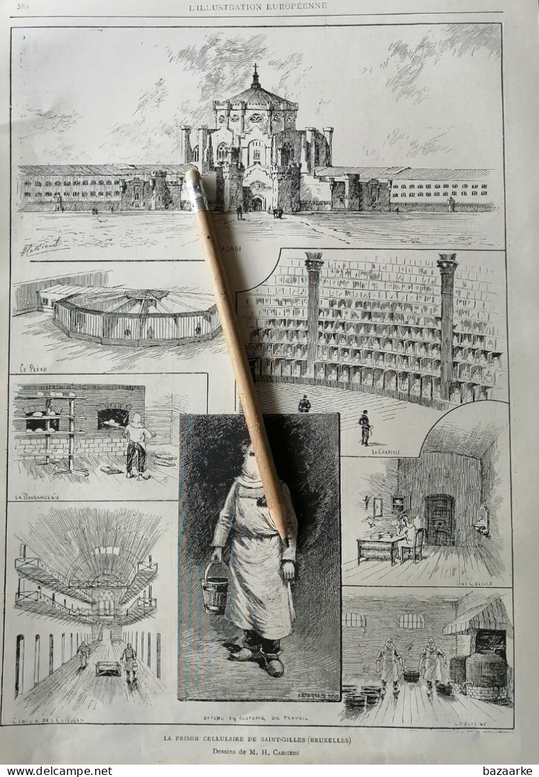 LA PRESON CELLULAIRE DE SAINT-GILLIS ( BRUXELLES )1890 / LA CHAPELLE/ LA BOULANGERIE / LA FACADE / DESSINS M.H. CASSIERS - Unclassified