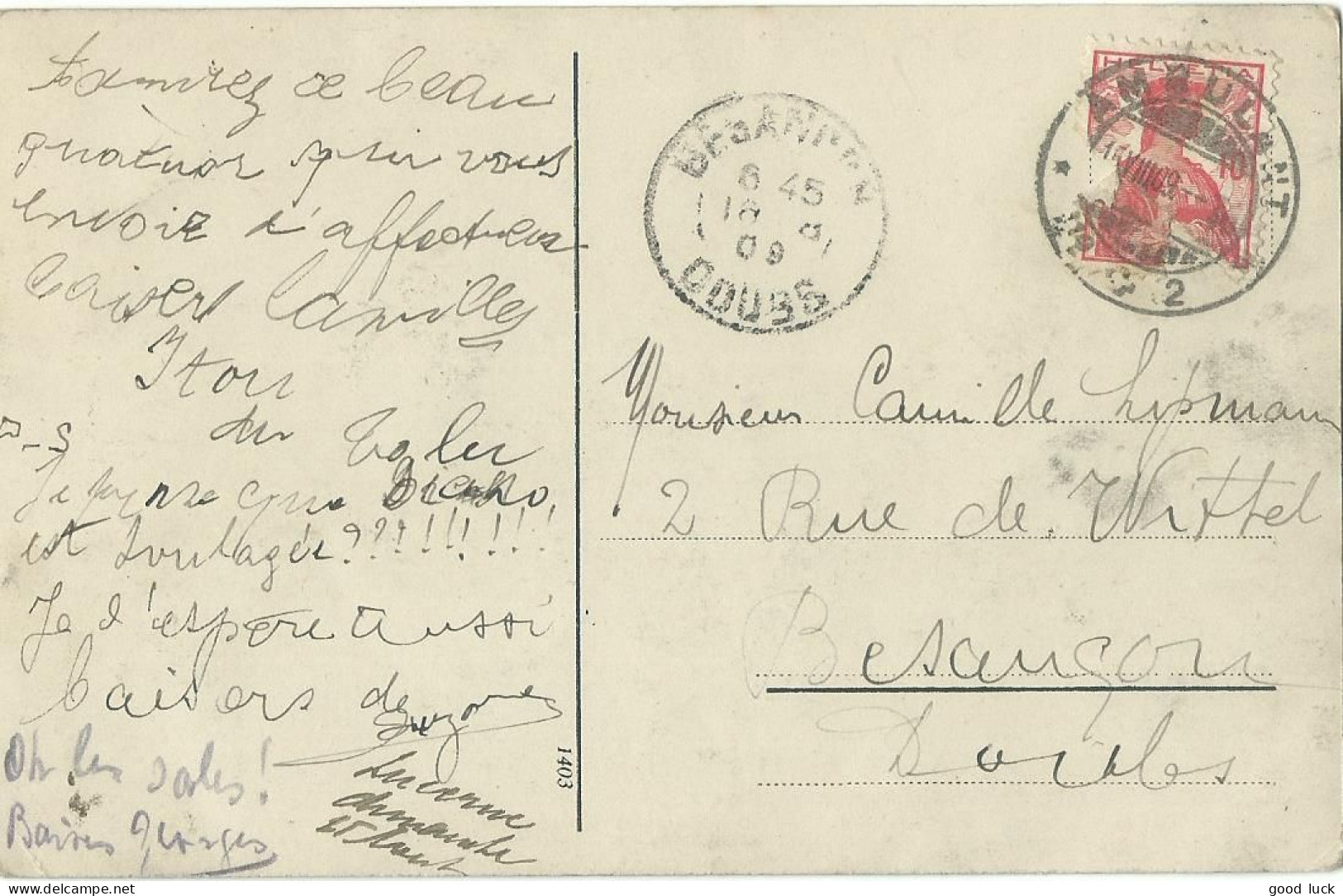 SUISSE CARTE PHOTO 10c AMBULANT N° 2 POUR BESANCON ( DOUBS ) DE 1909   LETTRE COVER - Storia Postale