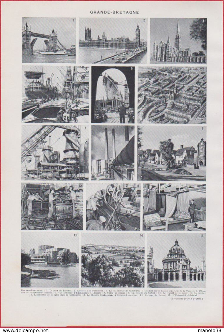 Grande Bretagne Et Irlande. Cartes Politique, Des Industries, Des Mines. Divers Vues. Larousse 1948. - Historical Documents