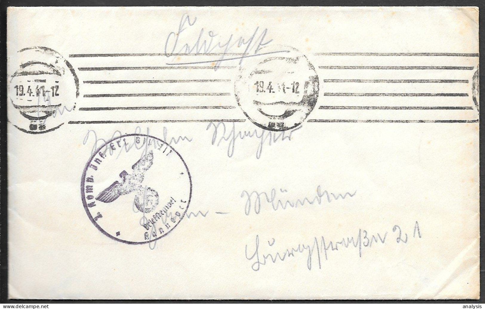 Germany WW2 Infanterie-Ersatz-Bataillon 211 Hannover Fieldpost Cover 1941 - Brieven En Documenten