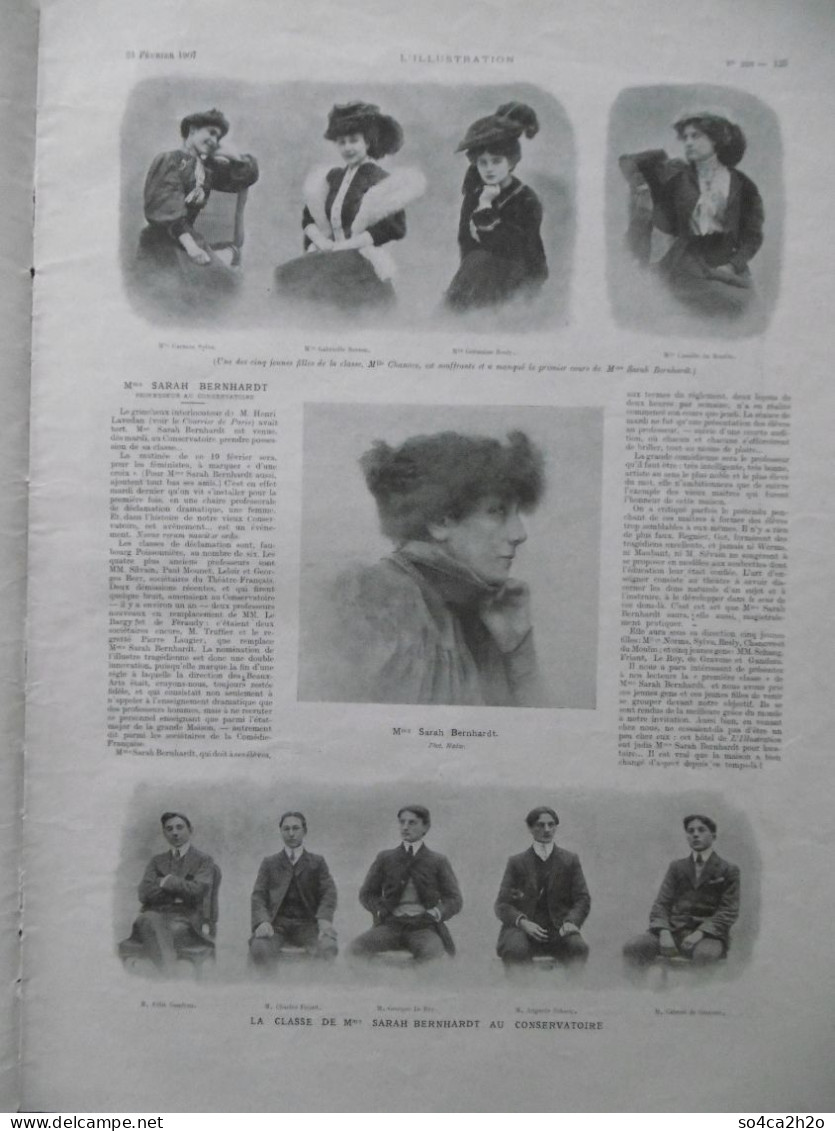 L'ILLUSTRATION N°3339 23/02/1907 Mme Sarah Bernhardt Au Conservatoire, Les Travaux Du Métro, Le Nouveau Shah De Perse - L'Illustration